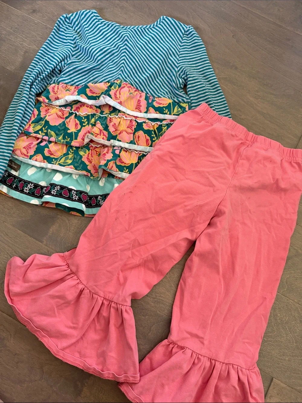 Matilda Jane Teal Stripe & Pink Floral Two-Piece Outfit